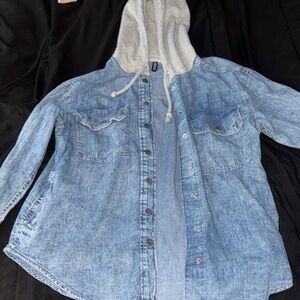 H&M Denim Button-Up Shirt with Gray Hood